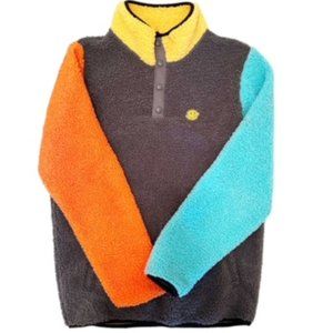 Dutch Bros XS+MEDIUM+LARGE+XL+XXL Color Block Snap Pullover Teddy/Sherpa Fleece